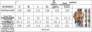 Size chart for women's V-neck plaid hoodie showing measurements from S to 3XL