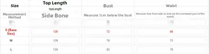 Detailed size chart for lace slip dress including length, bust, and waist measurements