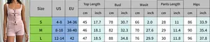 Size chart showing S-L measurements for the pink ribbed knit crop top and shorts set