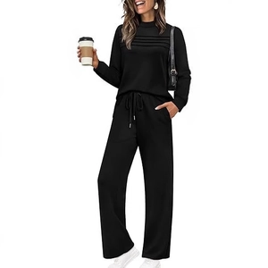 Ensemble décontracté noir pour femme avec sweat à manches longues et pantalon large