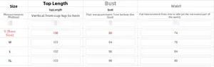 Size chart showing bust and length measurements for floral chiffon backless maxi dress