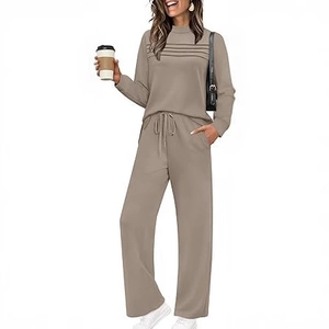Ensemble détente 2 pièces pour femmes avec haut à manches longues et pantalon large