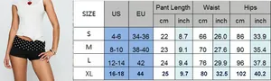 Tableau des tailles pour shorts vintage à pois avec mesures du S au XL en cm et pouces