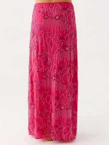 Deep pink sequin embroidered long skirt with intricate floral beadwork for women