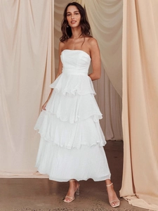 Abito Maxi da Donna Senza Spalline a Strati Elegante Consistenza Increspata Senza Maniche Bandeau Festa Matrimonio Estate Vestito Lungo