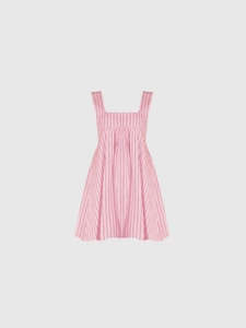 Damen Sommer Quadratischer Ausschnitt Ärmellos Gestreift Kariert Mini Kleid Casual A-Linie Rückenschleife Kurzes Sommerkleid Mode