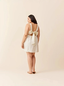 Damen Ärmelloses gestreiftes Minikleid mit eckigem Ausschnitt und großer Rückenschleife
