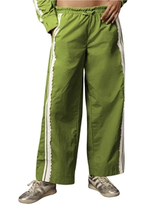 Women High Waisted Wide Leg Pants With Lace Side Stripes Patchwork Casual Streetwear Baggy Urban Trousers Streetwear
