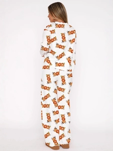 Halloween two-piece pajama set with BOO pumpkin and ghost prints on white fabric