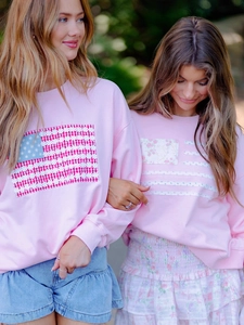 Sweatshirts roses à motifs de drapeaux floraux créatifs en coton mélangé doux