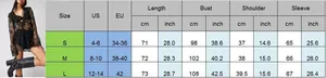 Tableau des tailles avec mesures pour la lingerie en dentelle et le haut de nuit transparent
