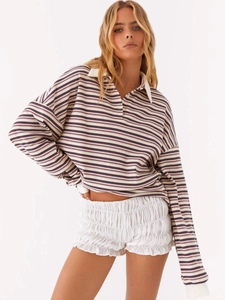 Maglia Polo da Rugby a Righe Vintage da Donna Manica Lunga Taglio Ampio Top Casual con Colletto a Contrasto Autunno Inverno