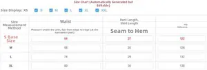 Detailed size chart for lace shorts including waist, length, and hip measurements in cm