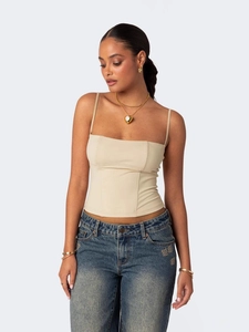 Top a corsetto beige con scollo quadrato e cuciture di supporto strutturate da donna