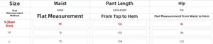 Guide des tailles pour pantalon évasé ajusté avec mesures de taille et hanches en S, M, L