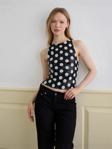 Women Vintage Polka Dot Sequin Halter Top Sleeveless Backless Slim Fit Tank Top For Party Streetwear Summer Club Vest
