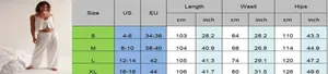 Detailed size chart for women wide leg trousers showing length, waist and hip dimensions