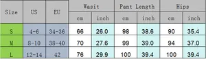 Size chart for women casual pants with US EU sizing in cm and inches for S M L