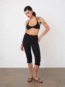 Pantacourt à Carreaux Gingham pour Femmes Taille Haute Coupe Slim Texture de Bulles Plissée Streetwear Décontracté Fente Latérale