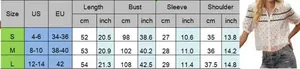 Tableau des tailles détaillé pour chemisier à manches bouffantes avec mesures US et EU