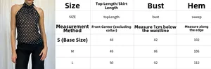 Size chart for slim-fit polka dot halter top showing bust and length measurements