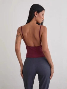 Women's wine red backless sequin tank top with adjustable spaghetti straps in slim fit