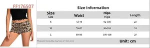 Size chart for leopard sequin mini skirt showing S, M, L measurements in centimeters