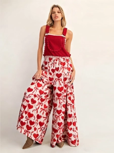 Damen Casual Herz Print Jumpsuit Mit Weitem Bein Süße Latzhose Mit Spitzenbesatz Für Valentinstag Streetwear Mode Jumpsuit