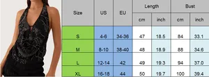 Tableau des tailles détaillé pour haut dos nu avec mesures US et EU pour S, M, L, XL