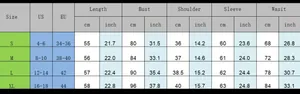 Detailed size chart for mesh polka dot top showing US EU sizes and body measurements