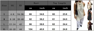 Detailed size guide table for women's polka dot halter top with US and EU measurements