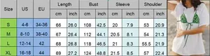 Tableau des tailles détaillé pour le t-shirt à imprimé bikini avec mesures US et UE