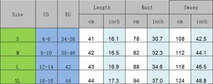 Detailed size chart for tube top with measurements for US, EU, bust and sweep