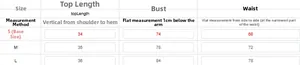 Detailed size chart for sexy backless tube top showing length bust and waist measurements
