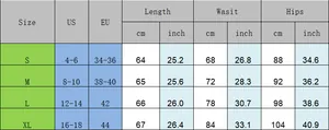 Size chart for slim fit capri leggings showing S to XL measurements in US and EU standards