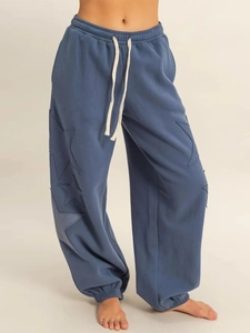 Women Casual Star Patch Joggers Loose Drawstring Sweatpants Contrast Star Applique High Waist Streetwear Trousers Pants