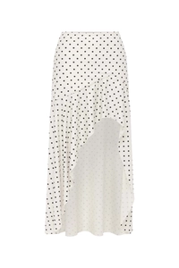 Detailansicht eines Vokuhila-Rock mit Polka Dots und Volant-Saum in Schwarz-Weiß