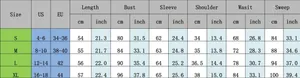 Detailed size guide for lace V-neck top showing S to XL with US and EU measurements
