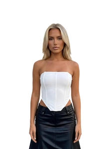 Women Sexy Corset Top Lace-up Back Pointed Hem Slim Fit Tube Top Off Shoulder Fashion Party Streetwear Solid Color Top
