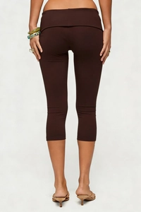 Rear view of high waist dark brown cropped leggings showing push-up buttock fit
