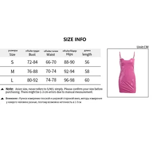 Size chart for pink square neck faux leather dress with bust and waist measurements