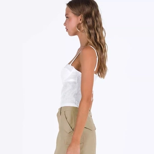 Elegant white slim-fit tank top with lace texture and chest padding for women