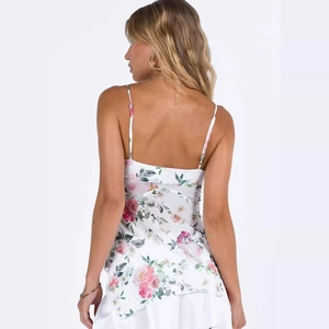 Canotta da donna con stampa floreale rosa e spalline sottili, elegante vista posteriore