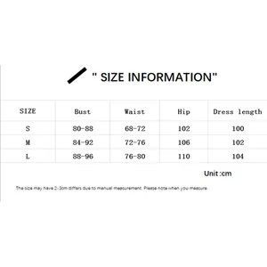 Detailed size chart for square neck backless midi dress with measurements in centimeters