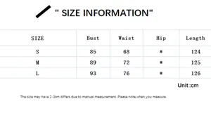 Size information table for the floral backless midi dress with measurements in cm