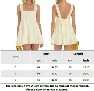 Size guide for woman square neck mini dress with bust and length measurements table