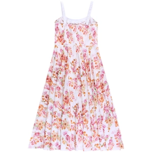 Damen Sommerkleid mit Blumenmuster, Schlitz und elastischem Rückenteil in Weiß