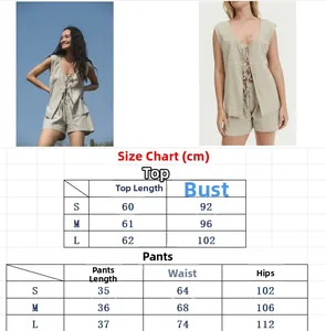 Size chart for women's two-piece short set featuring a plaid drawstring top and shorts