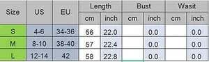 Size chart for lace crop top including US/EU measurements in centimeters and inches
