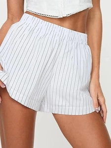 Short d'été à rayures pour femmes avec taille haute élastique et coupe ample décontractée